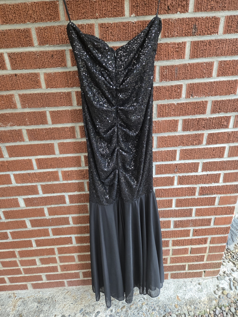 Y2k Vintage Xscape Black Sequin Strapless Mermaid Gown - Picture 3 of 4